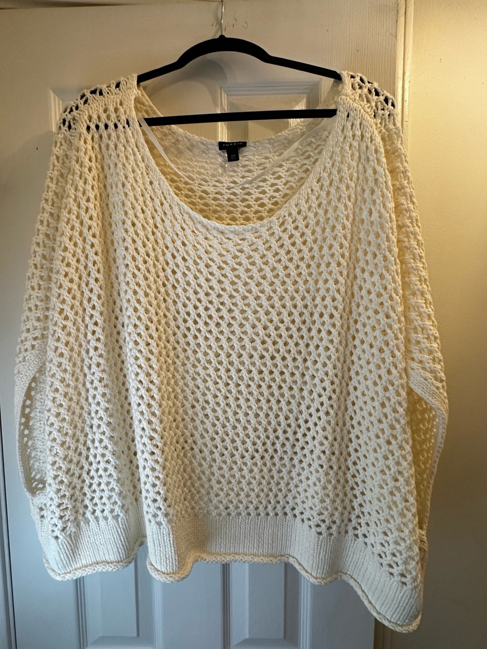 torrid Cream Open-Weave Off-the-Shoulder Sweater